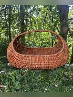 Vintage 1970s Sculptural Wicker Canoe Basket